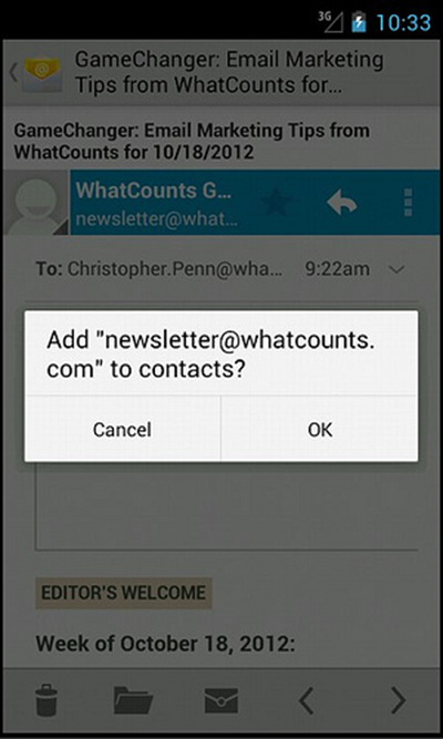 Click Ok to add to contacts